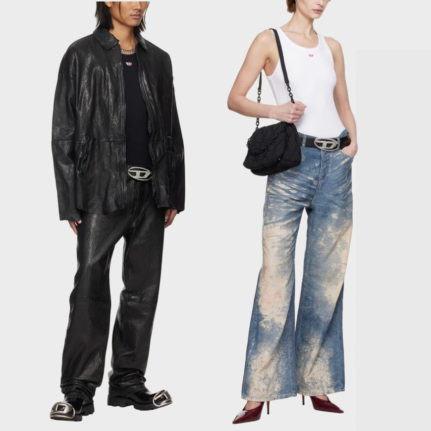 {M.Lu} Diesel B-1dr Strass Leather Belt
