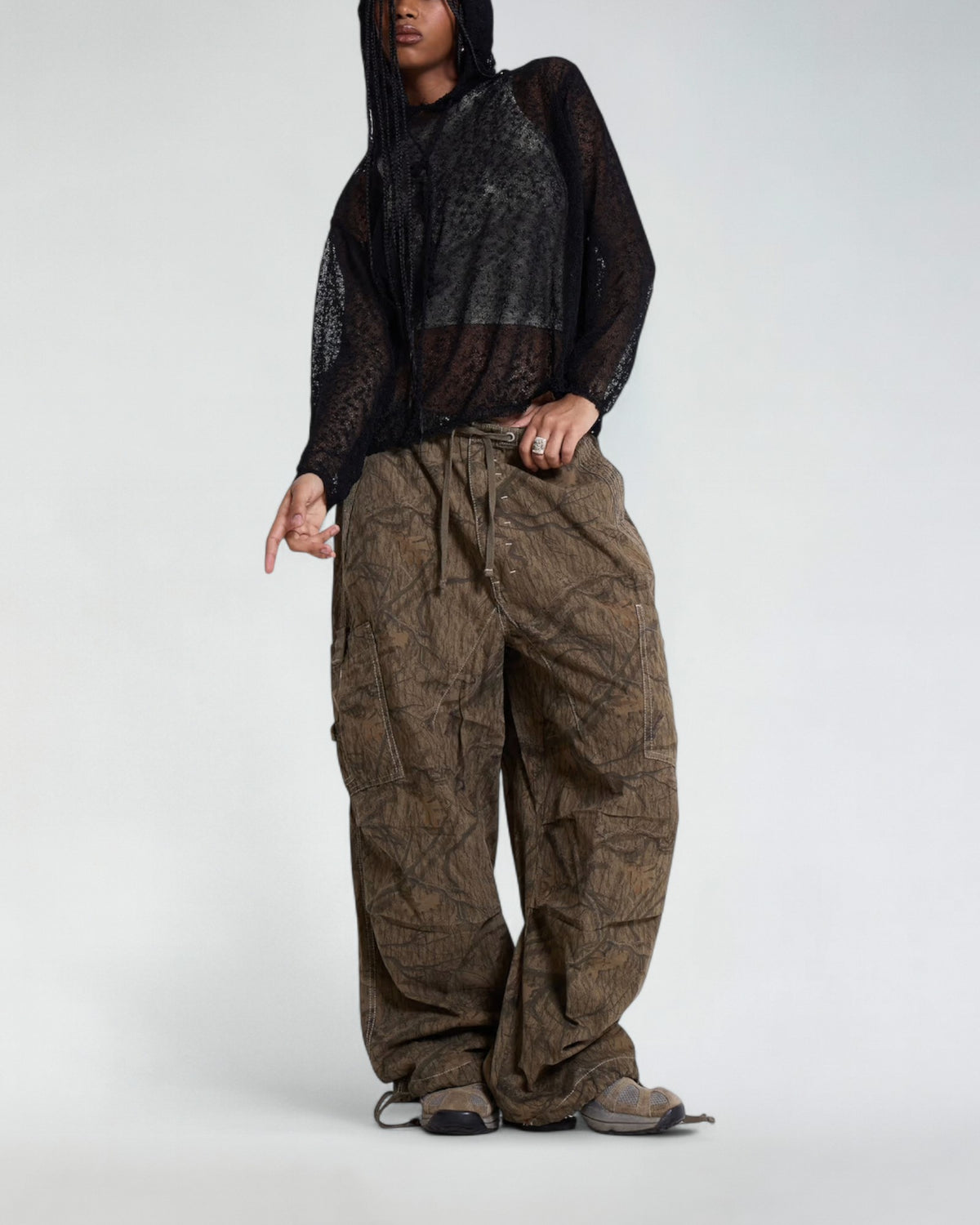 {M.Lu} Jaded London Forest Camo Parachute Pants