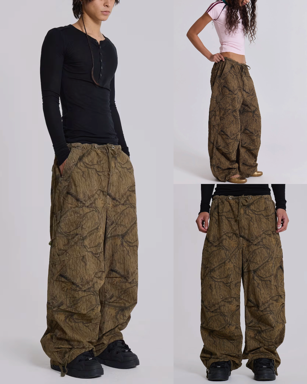 {M.Lu} Jaded London Forest Camo Parachute Pants