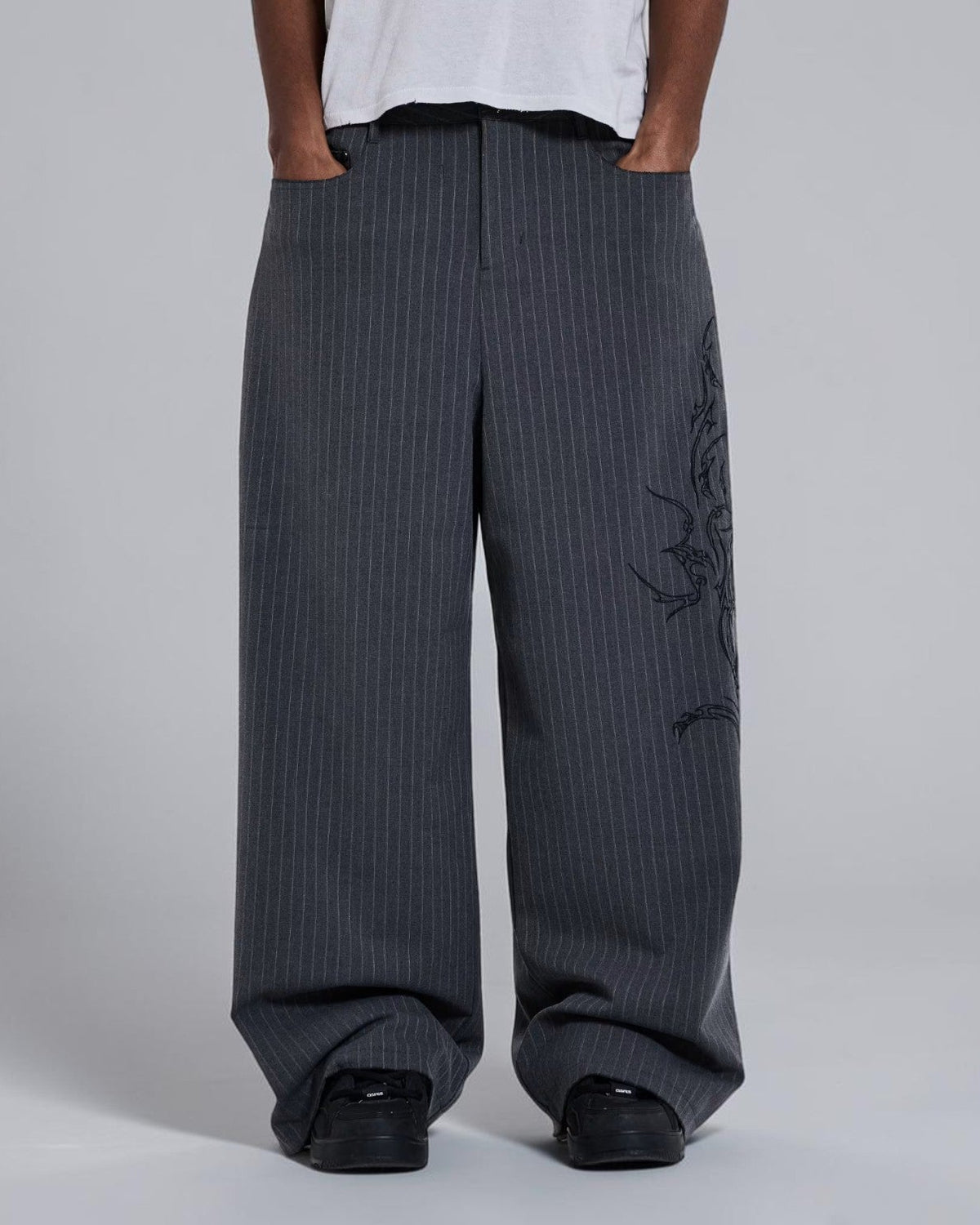 {M.Lu} Jaded London Tattoo Pinstripe Suit Pants
