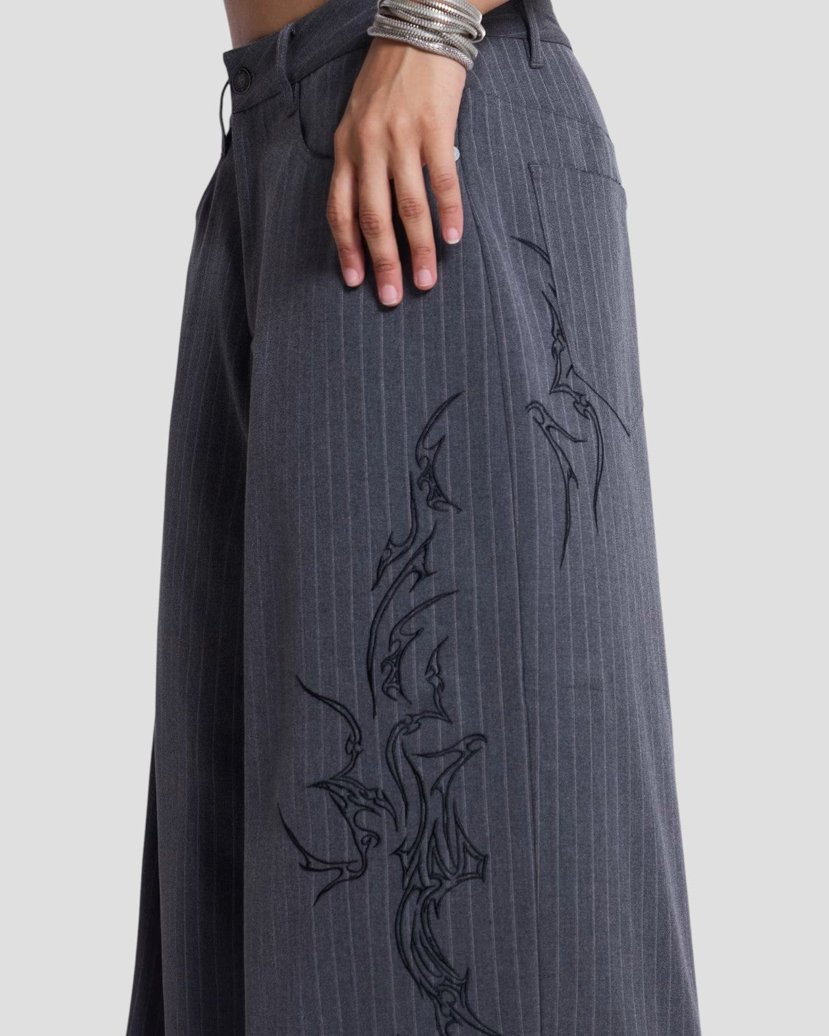 {M.Lu} Jaded London Tattoo Pinstripe Suit Pants