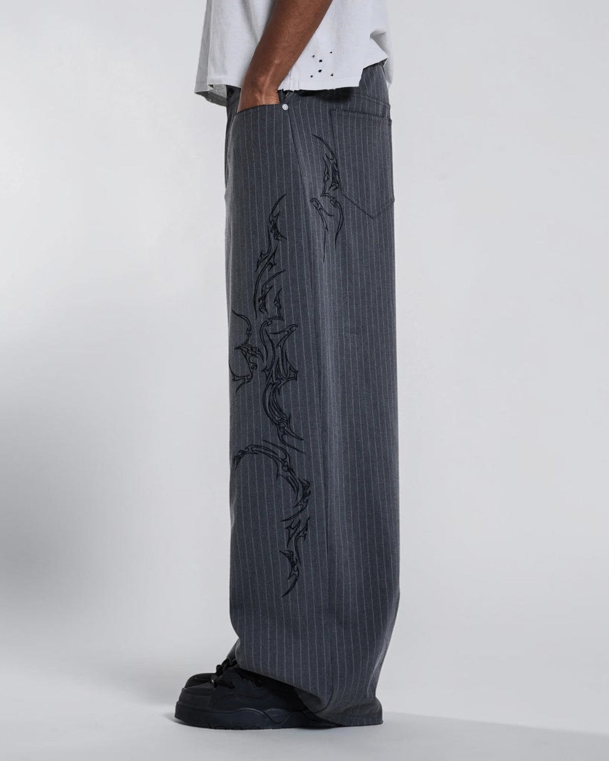 {M.Lu} Jaded London Tattoo Pinstripe Suit Pants