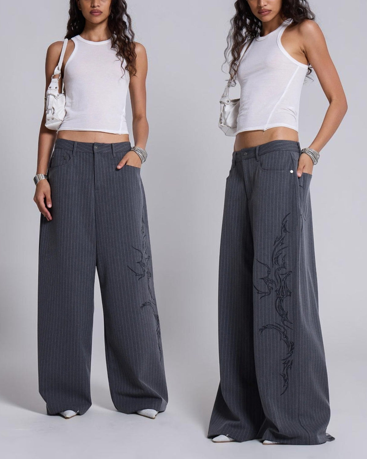{M.Lu} Jaded London Tattoo Pinstripe Suit Pants