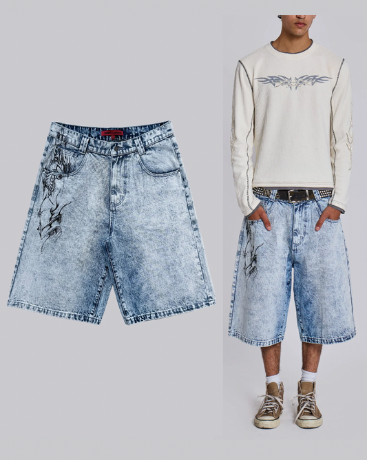 {M.Lu} Jaded London Graphic Denim Shorts