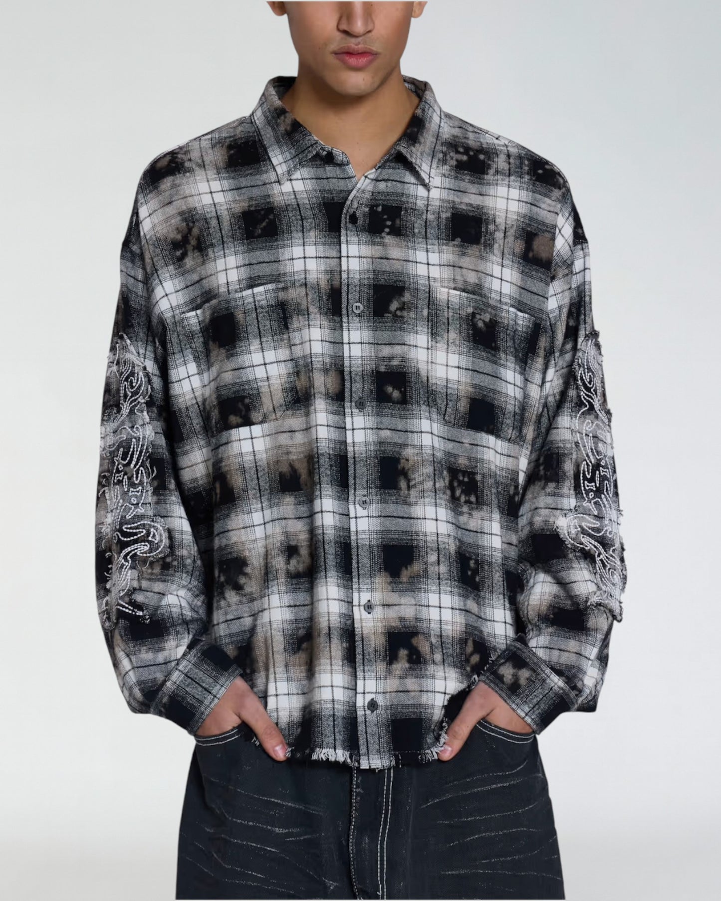 {M.Lu} Jaded London Burnout Plaid Shirt