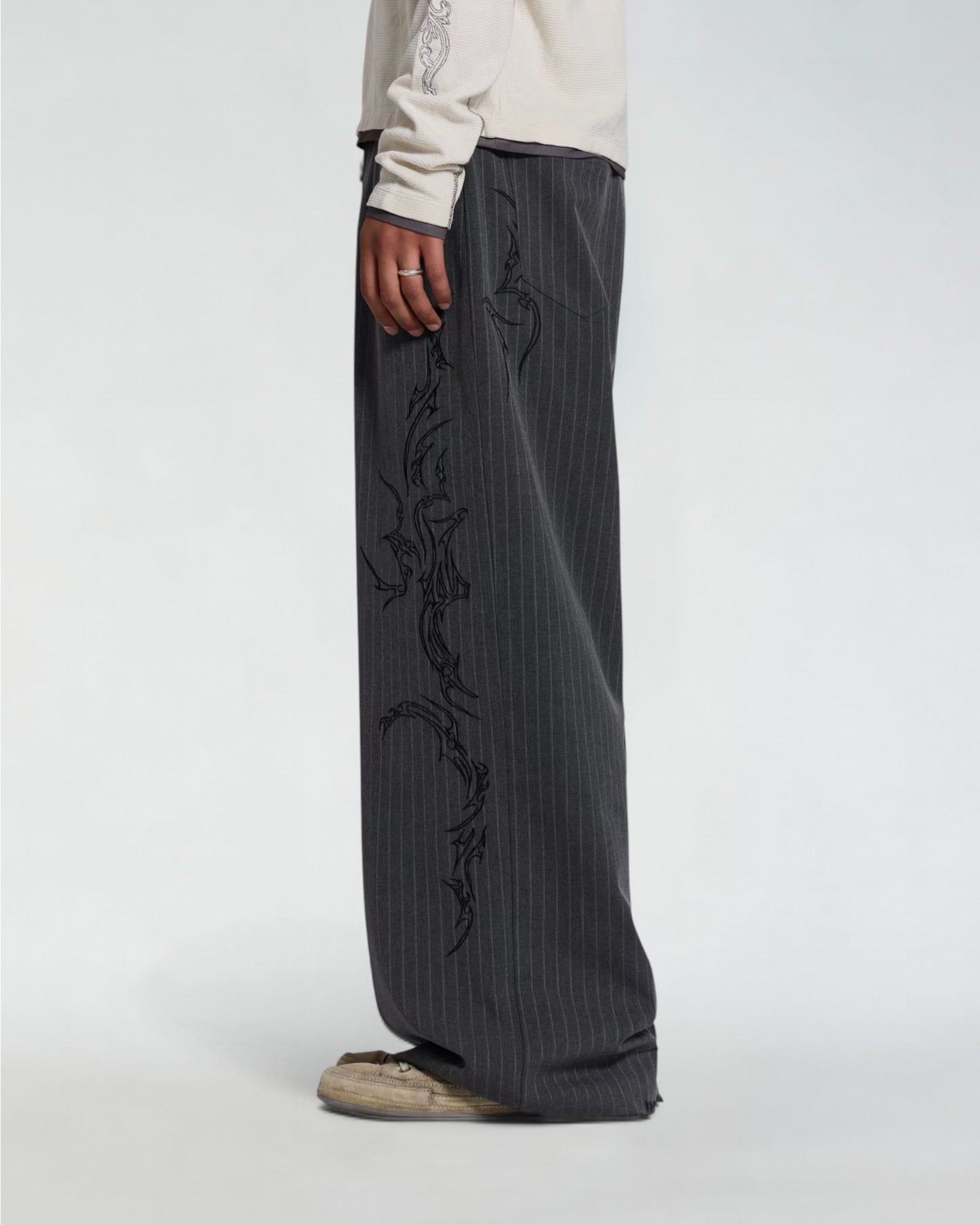 {M.Lu} Jaded London Tattoo Pinstripe Suit Pants