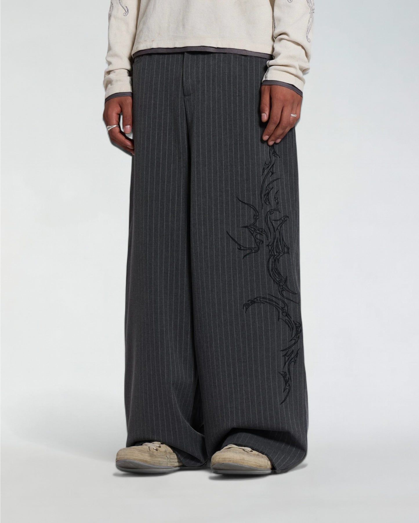 {M.Lu} Jaded London Tattoo Pinstripe Suit Pants