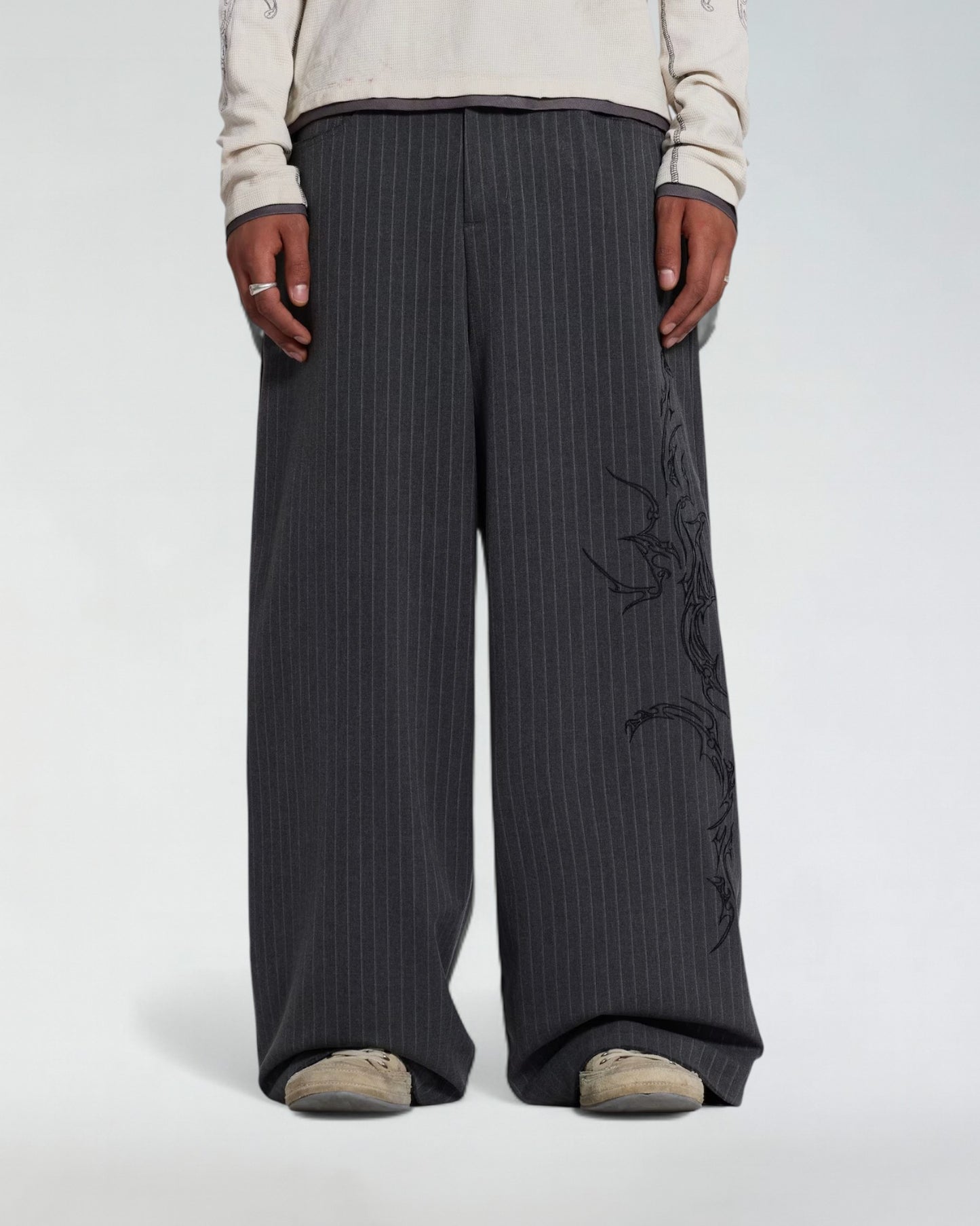{M.Lu} Jaded London Tattoo Pinstripe Suit Pants