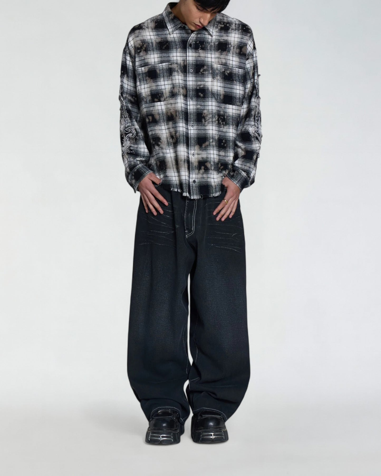 {M.Lu} Jaded London Burnout Plaid Shirt