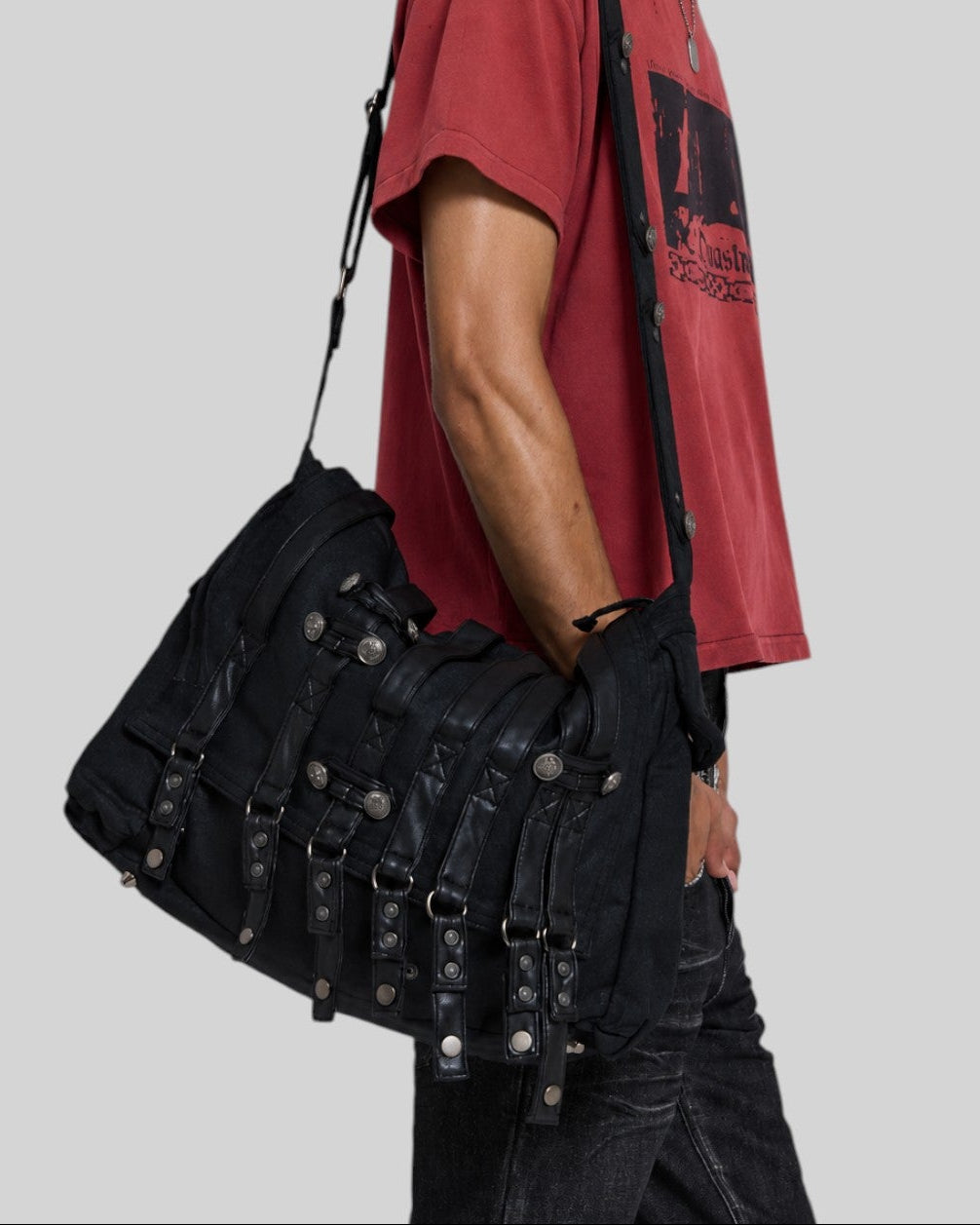 {M.Lu} Jaded London Drummer Coated Denim Messenger Bag