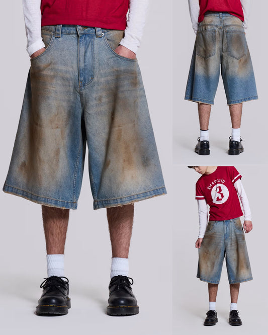 {M.Lu} Jaded London Mud Wash Denim Shorts