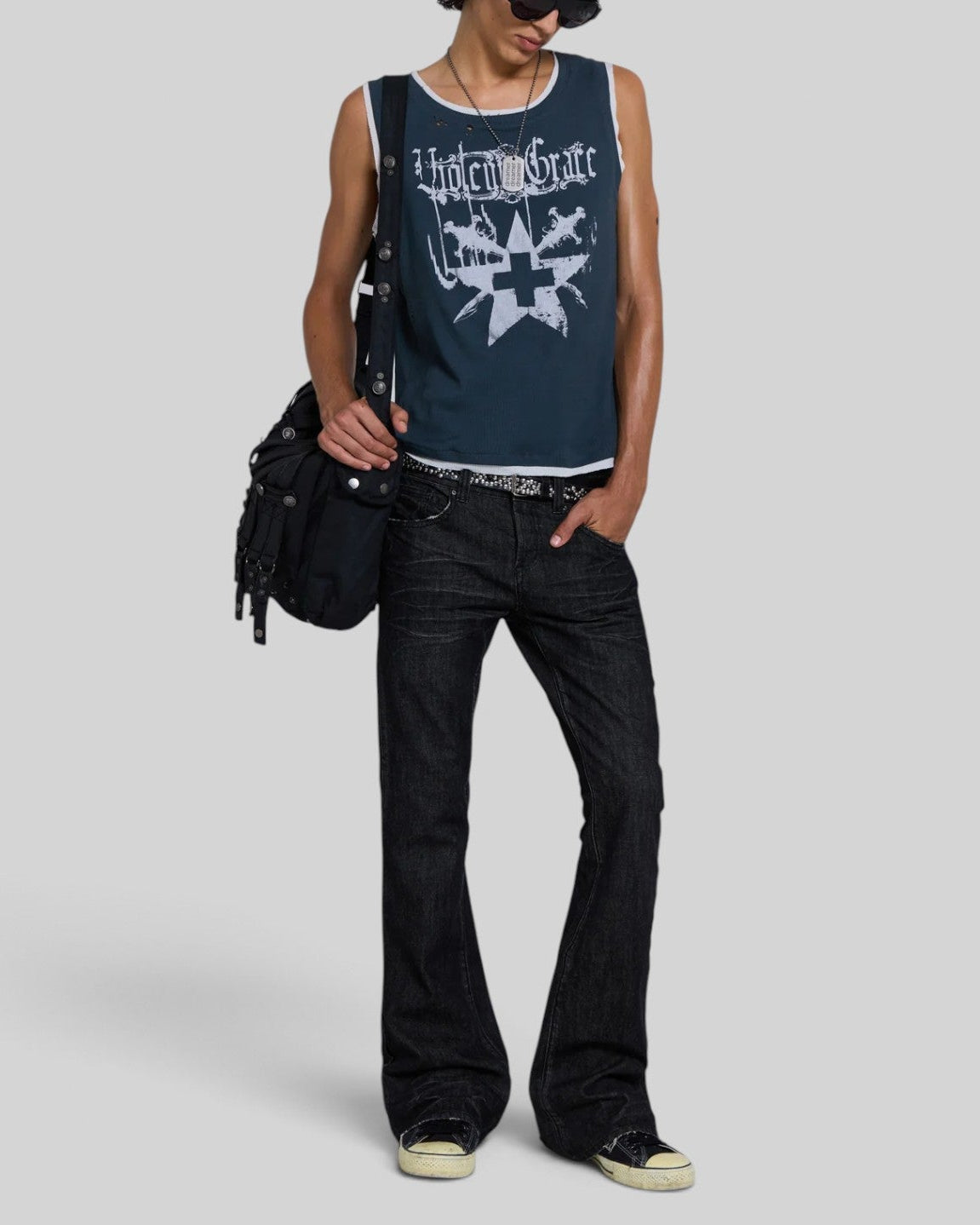 {M.Lu} Jaded London Drummer Coated Denim Messenger Bag