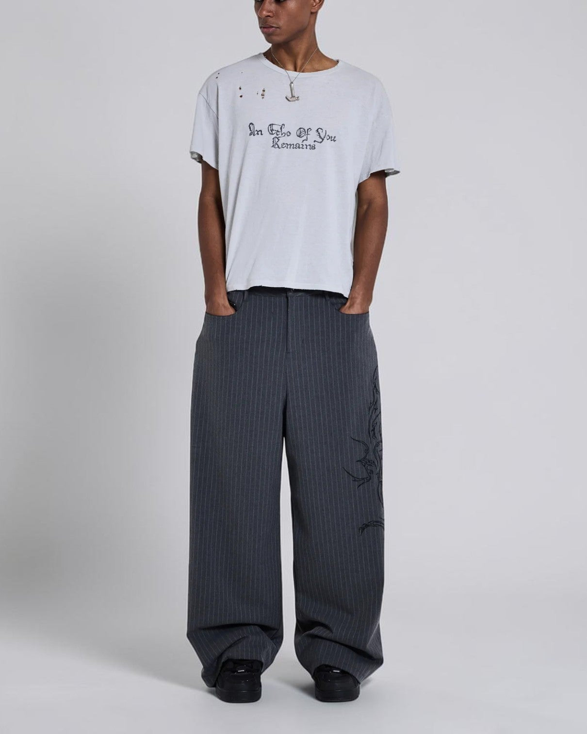 {M.Lu} Jaded London Tattoo Pinstripe Suit Pants