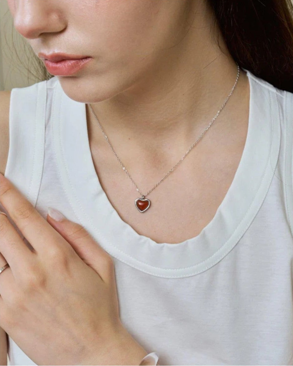 {M.Lu} en route Carnelian Stone Heart Necklace 銀色