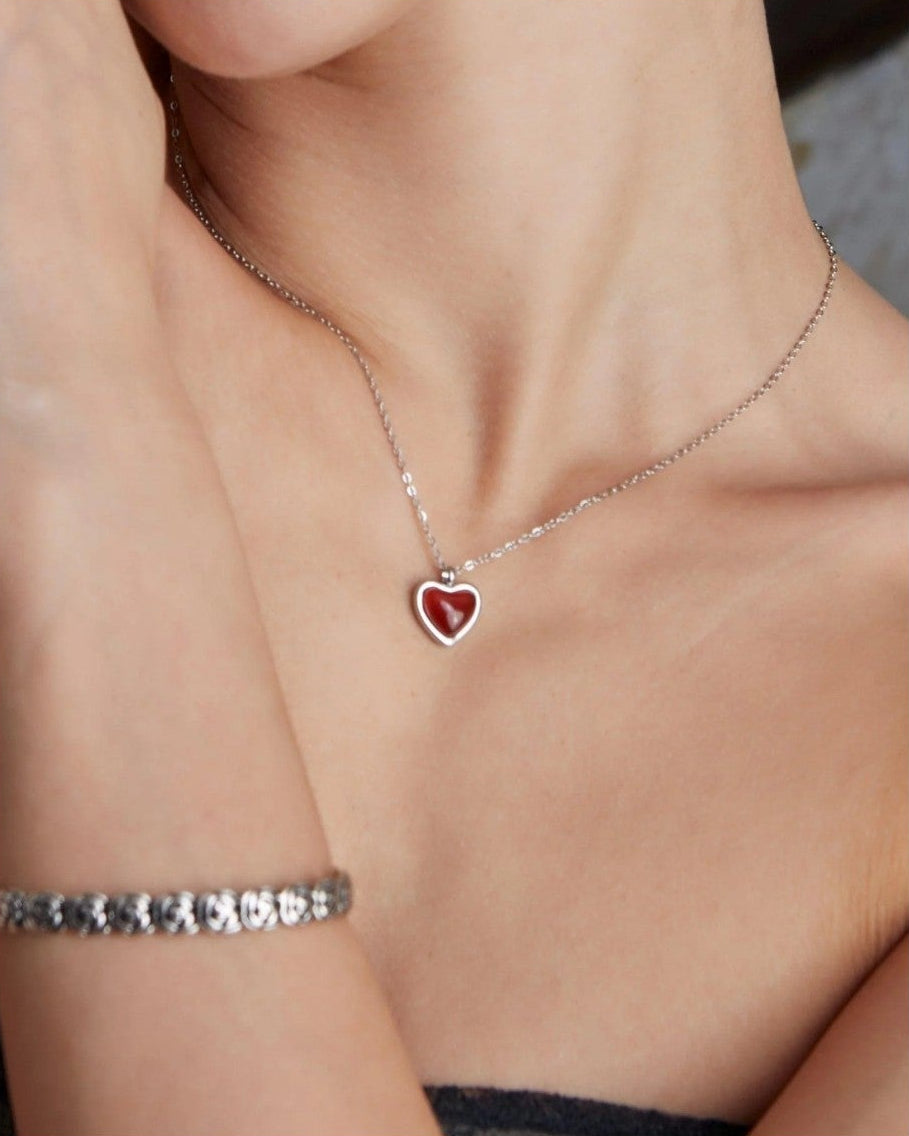 {M.Lu} en route Carnelian Stone Heart Necklace 銀色